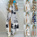 New Women Long Shirt Dress Single Breasted Button Long Sleeve Thin Dress Summer Fall Letter Print Long Casual Dresses