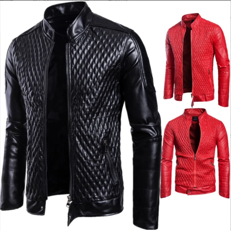 Wholesale New Autumn European and American Leisure Stand Collar Leather Jacket
