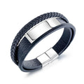 Men's Fashion Charm Bracelet with Multilayer Braided Leather and Chunky Magnetic Button New Design