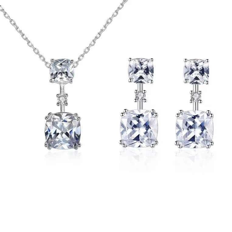 Daidan Silver Necklace Women Korean Style Zircon Cubic Double Square Charms Sterling Silver Necklace