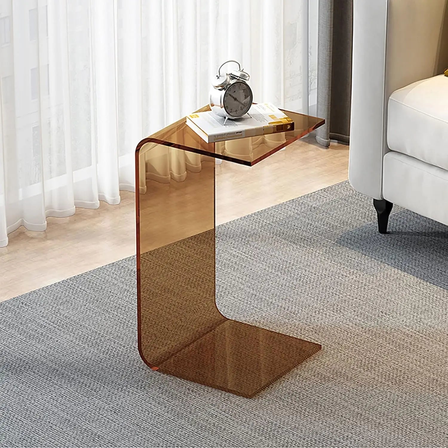 Modern Acrylic C Table Clear Multifunction Side Table for Laptop End Table for Bedroom Living Room Patio