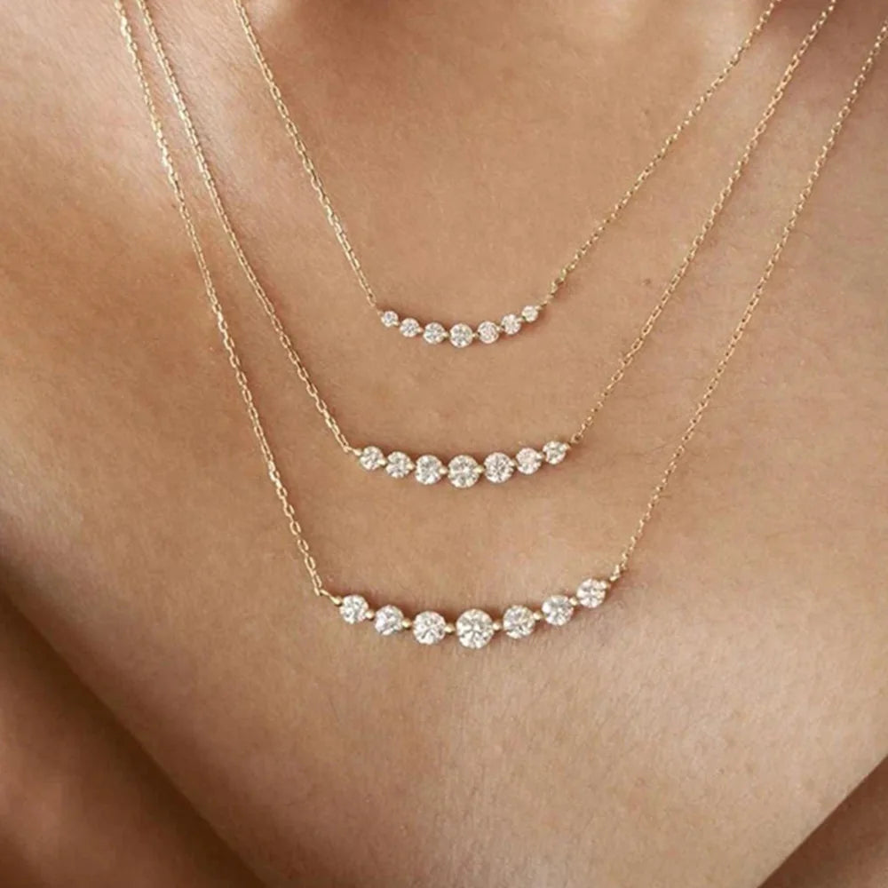 Fashion 925 Sterling Silver Claw Setting Round Zircon Bar Charm Necklace for Women Wholesale