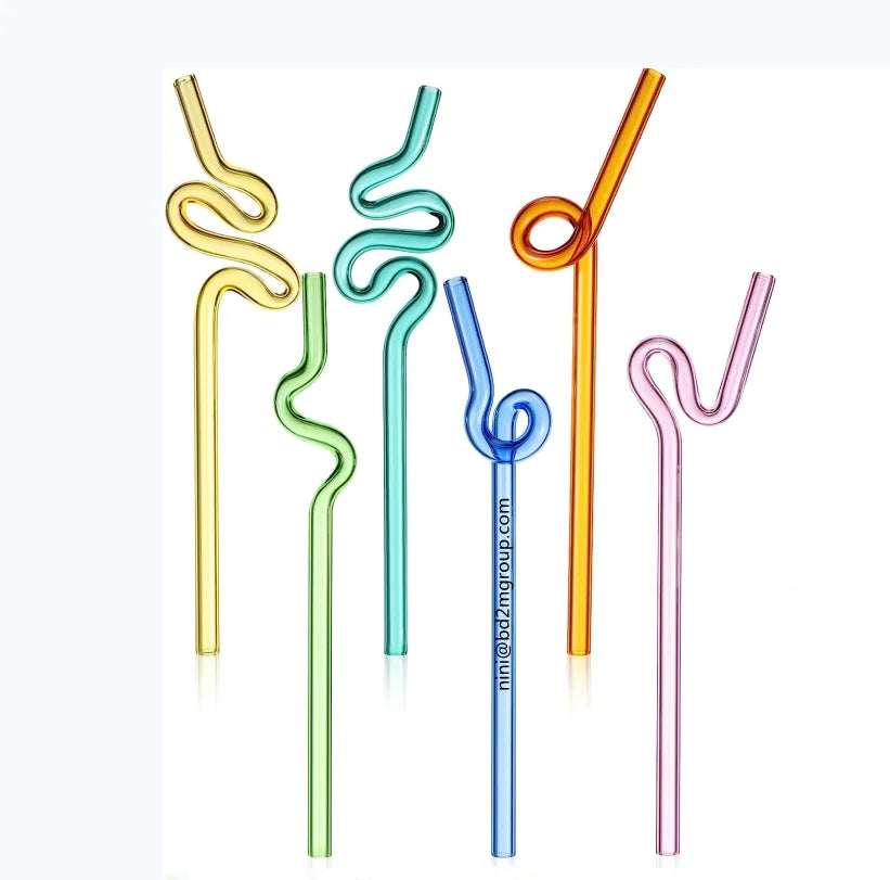 Wholesale Customized Heat Resistant Assorted Bent Reusable Twisty Wavy Wrinkle Glass Drinking Straws