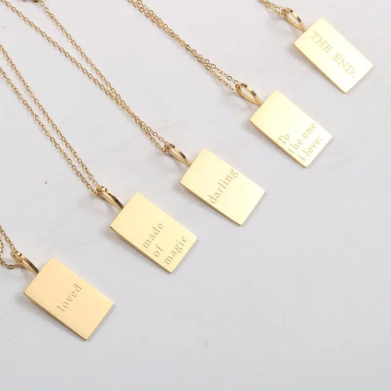 Custom Necklace Stainless Steel 18K Gold Personalized Pendant Tags Simple Square Necklace OEM/ODM Brand Design Jewelry for Women