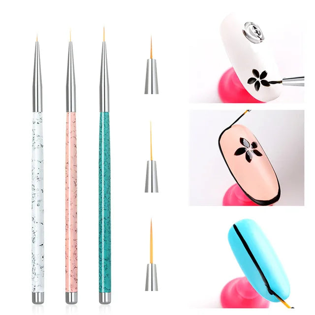 Tamax NAB035 3PCS Acrylic/Metal Nail Art Liner Brushes 5mm/8mm/11mm for Manicure & Nail Drawing/Dotting