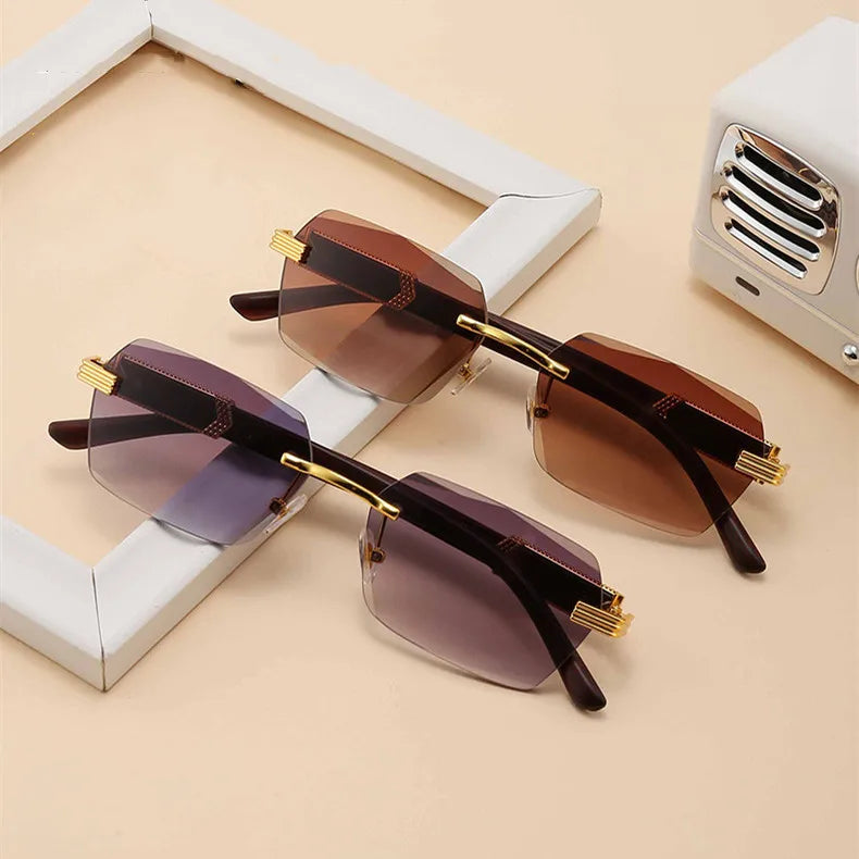 GWTNN OEM Gafas Hombre Metal Irregular Diamond Cut Rectangle Mens Square Rimless Sunglasses Men