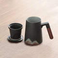Wholesale Custom Logo 13oz Chinese Matte White Black Ceramic Tea Mug with Infuser Lid Gift Box