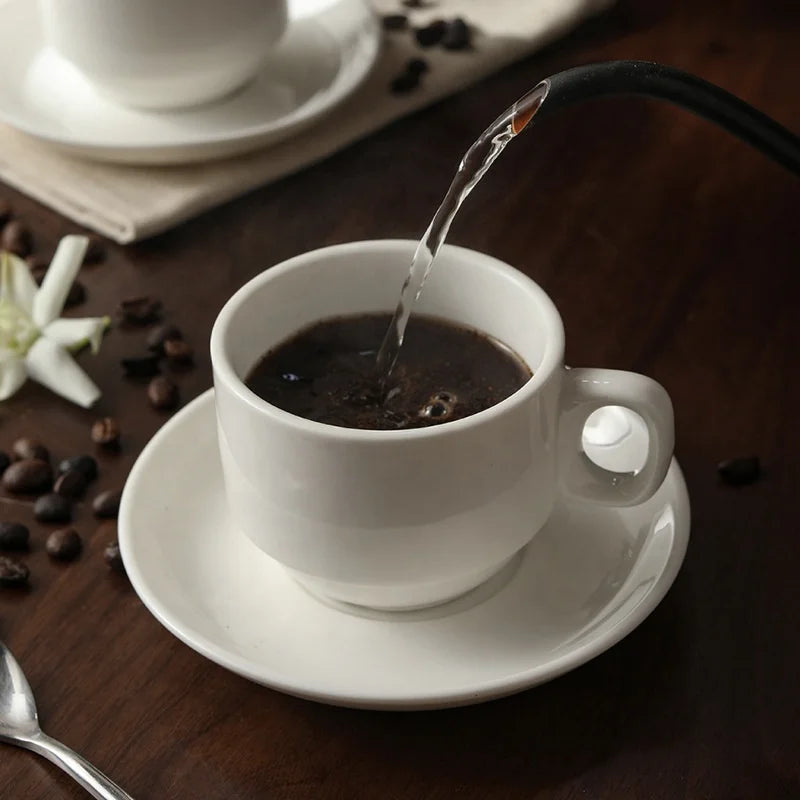 Stackable Coffee Tea Cups and Saucers Sublimation White Espresso Coffee Cup Set for Cappuccino Latte