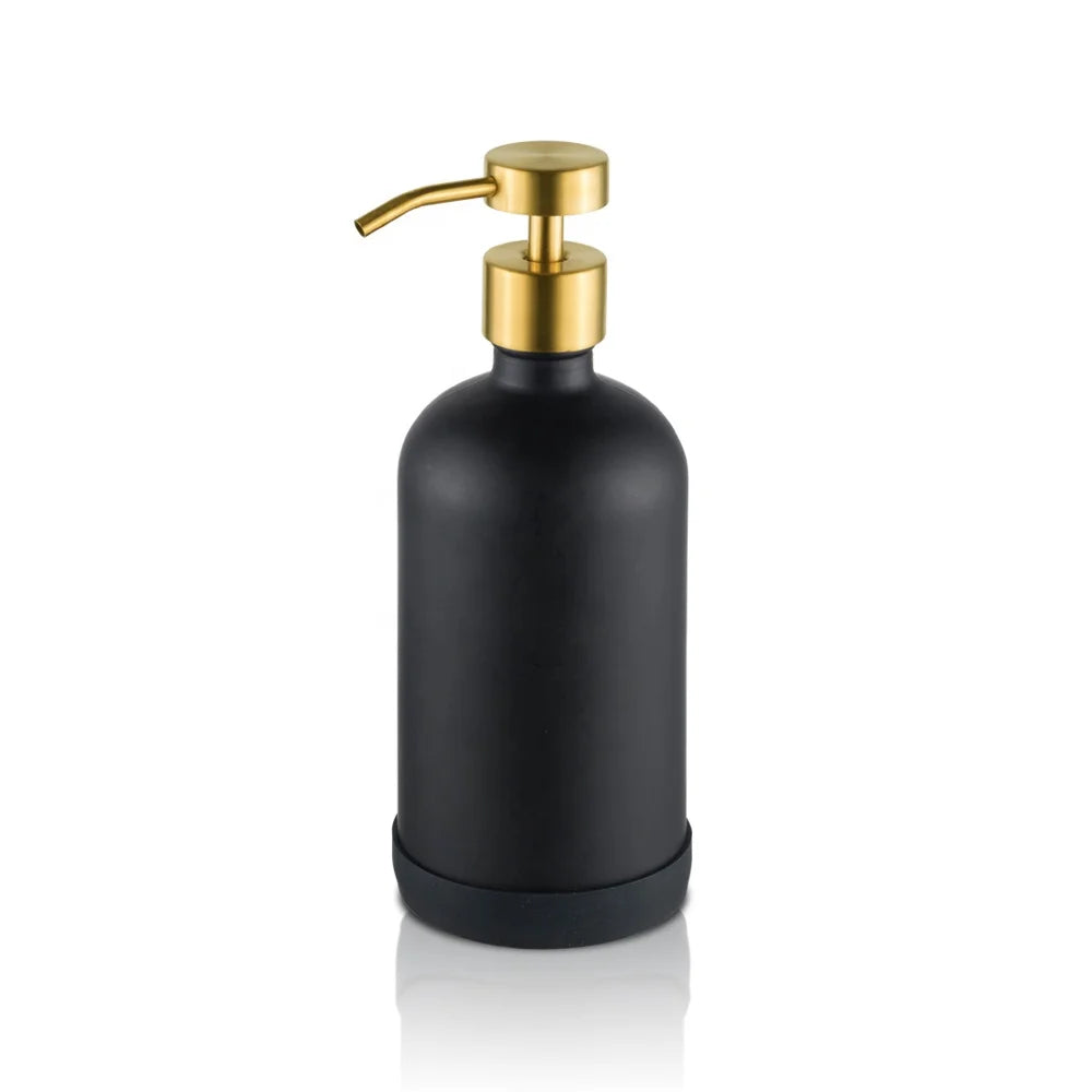 500ml Matte Black Glass Hand Wash Container Bottle Dispenser With Sticker Refillable Liquid Customized Package for Bathroom