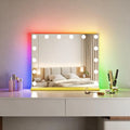 Wholesale Large 58x46cm Smart LED Display Illuminated Square Tabletop Custom Glass Metal Personalized Cosmetic Vanity Mirror MegaBDM