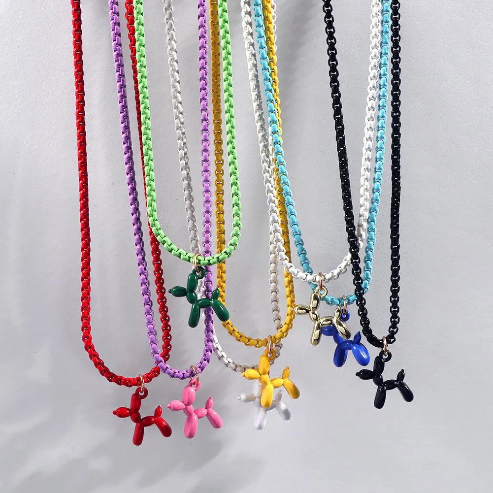 New Design Enamel Balloon Dog Pendant Necklace for Girls Colorful Box  Necklace Trendy Jewelry Gift
