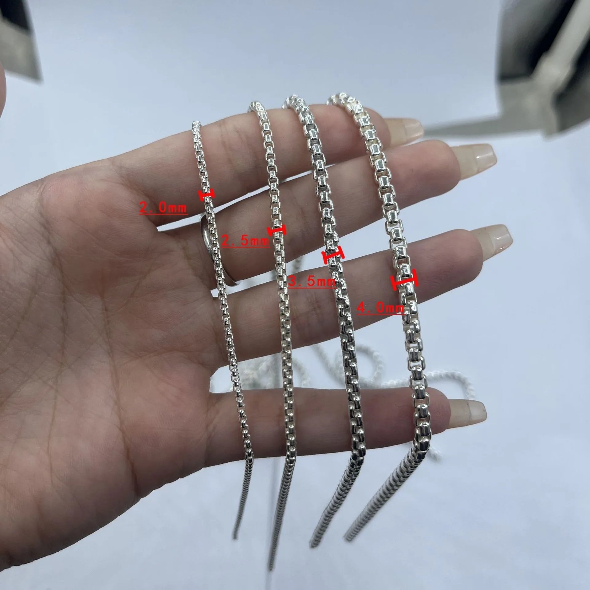 Jewelry S925 Silver Thick Round Box Chain for Bracelet Necklace Making Flat Rolo Chain