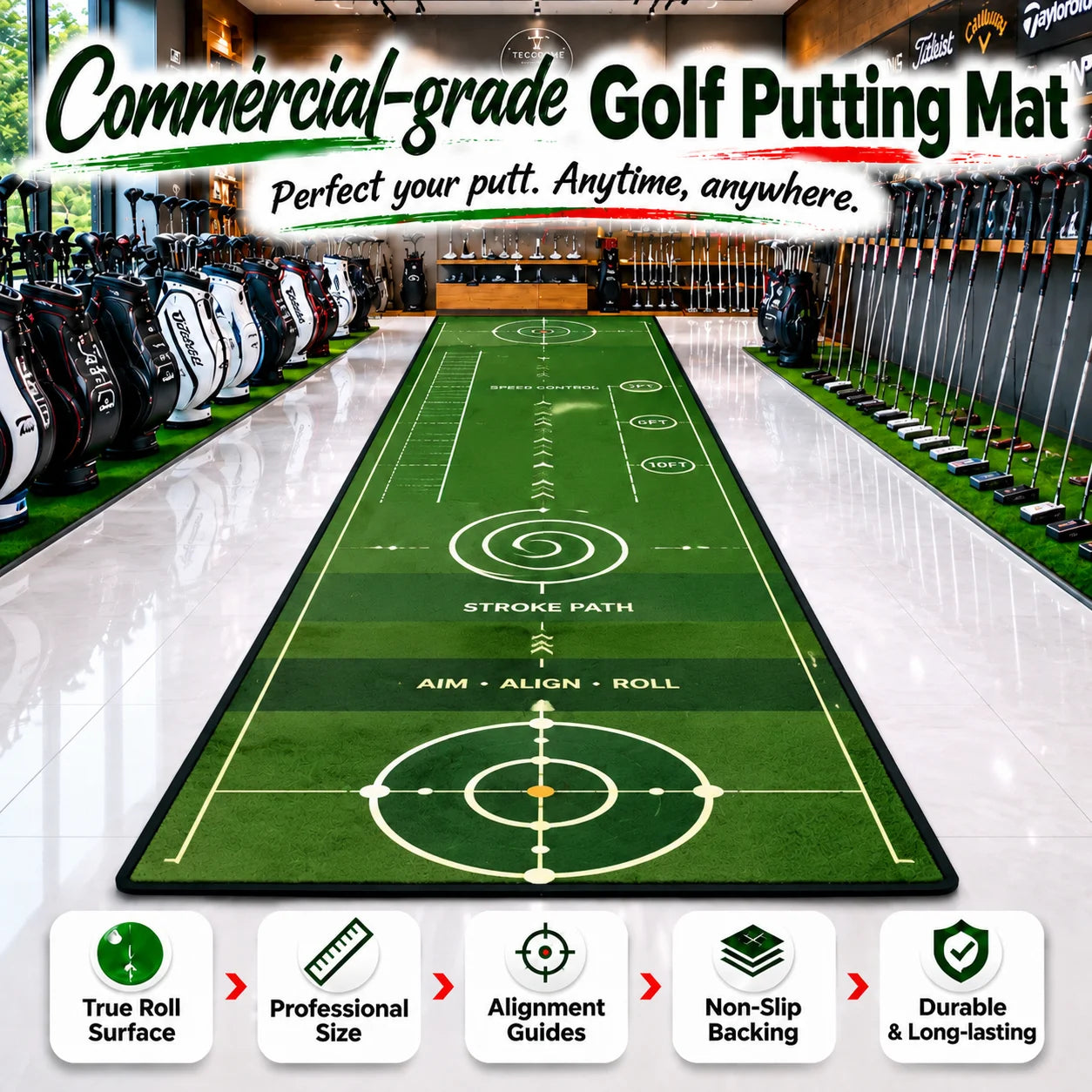 Golf Mat Custom Logo Printed Black Rubber Golf Putting Mat Wear Resistant Putting Green Rug for Golf Shop Display