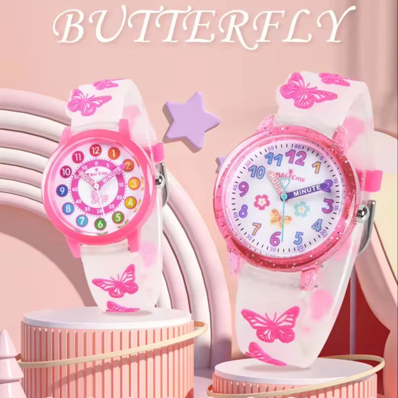 Kids Watch Kids Waterproof Wrist Watch with Butterfly Design New Sport and Fashion All-Type PC Case PVC Band Material 3D Cart...