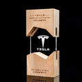Bulk Cheap Glass Solid Wooden Stand Awards Engraved Crystal Authorized Trophy Company Annual Meeting Souvenirs