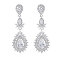 Wedding Bridal Fashion Designer Jewelry Luxury Zircon Silver Plated Statement Drop Earrings for Women