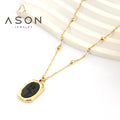 Ason New Stainless Steel Jewelry Necklace Rectangular Black Drip Oil Rose Pendant Necklace for Women