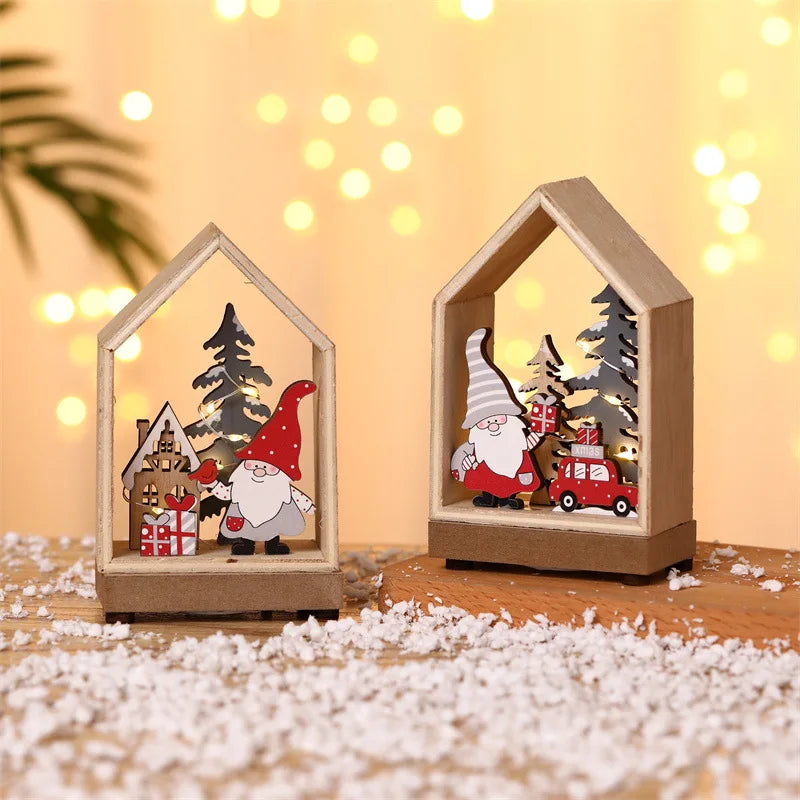 Wholesale Christmas Decorations Wooden Santa Claus House With LED Light for Christmas Party Window Layout Tabletop Ornaments