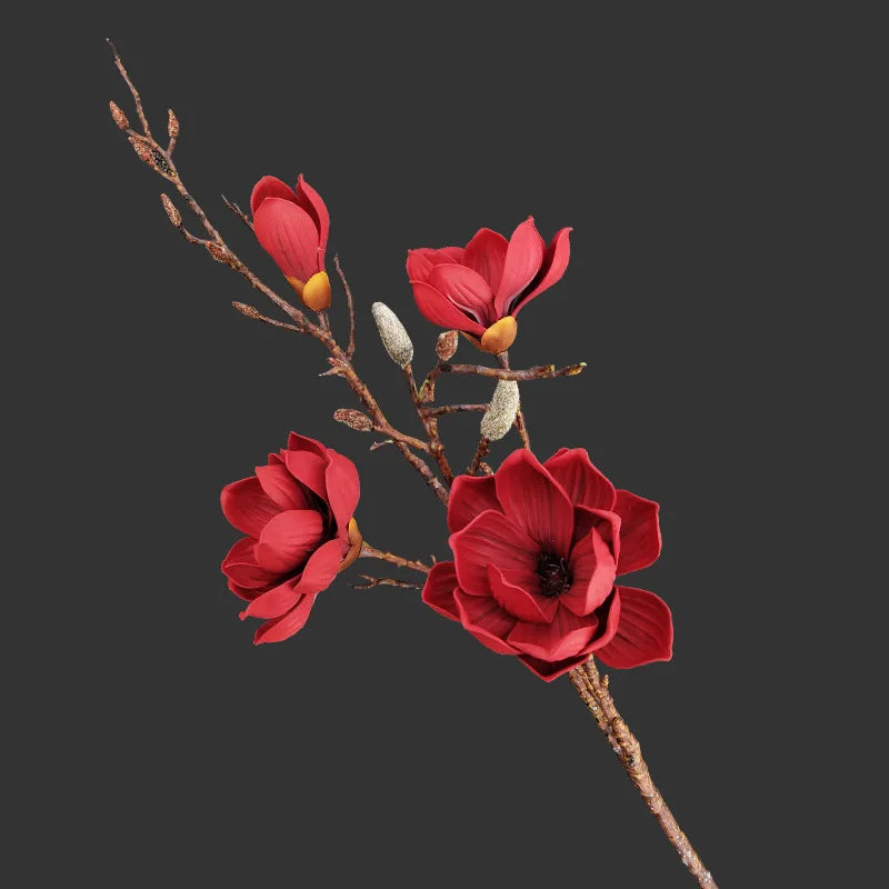 Wholesale Artificial Single Branch Velvet Magnolia Stems Flowers Natural Touch EVA 110cm Beautiful Colorful Decoration Easter