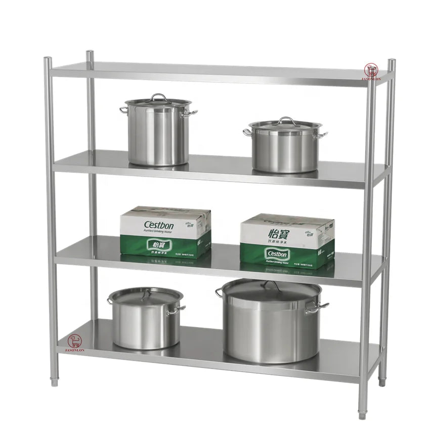 Commercial Kitchen Equipment Thickened Stainless Steel Round Tube Plate Kitchenware Warehouse Shelf Standing Type Installation