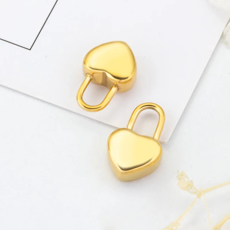 Polished Stainless Steel Heart Lock Head Pendant Double-sided Finish Customizable 18K Gold Diy Necklace Bracelet Hipster Jewelry