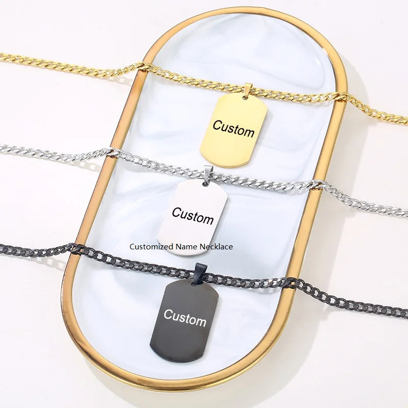Custom Stainless Steel Engraved Name Logo Tags Zircon Charms Pendant Jewelry for Gift Occasions Economically Priced