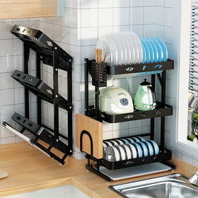 Wall-mounted/desktop Stainless Steel Foldable Dish Rack Dish Drainer Rack with Drip Tray Kitchen Accessories Organizer