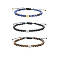 Trendy Fashion 4MM Natural Stone Bead Bracelet for Men 18K Gold Plated Stainless Steel Skull Adjustable Daily Wear Gift