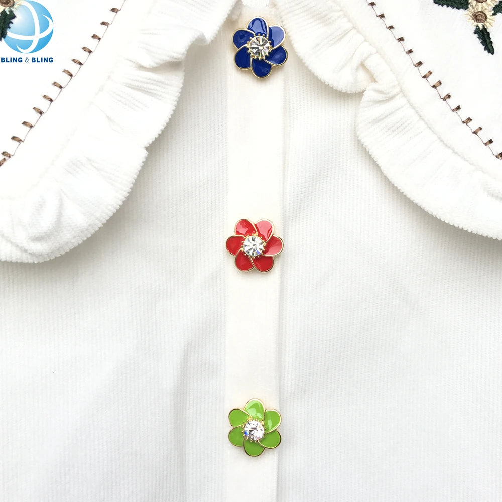 Custom Shirt Enamel Flower Removable Clip Over Button Brooch Jewel Crystal Button Covers for Women Snap on Cufflinks Accessories