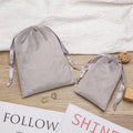 Custom Logo Screen Printed Grey Satin Lined Moisture Proof Recyclable Velvet Jewelry Pouch Drawstring Earring Bracelet Gift