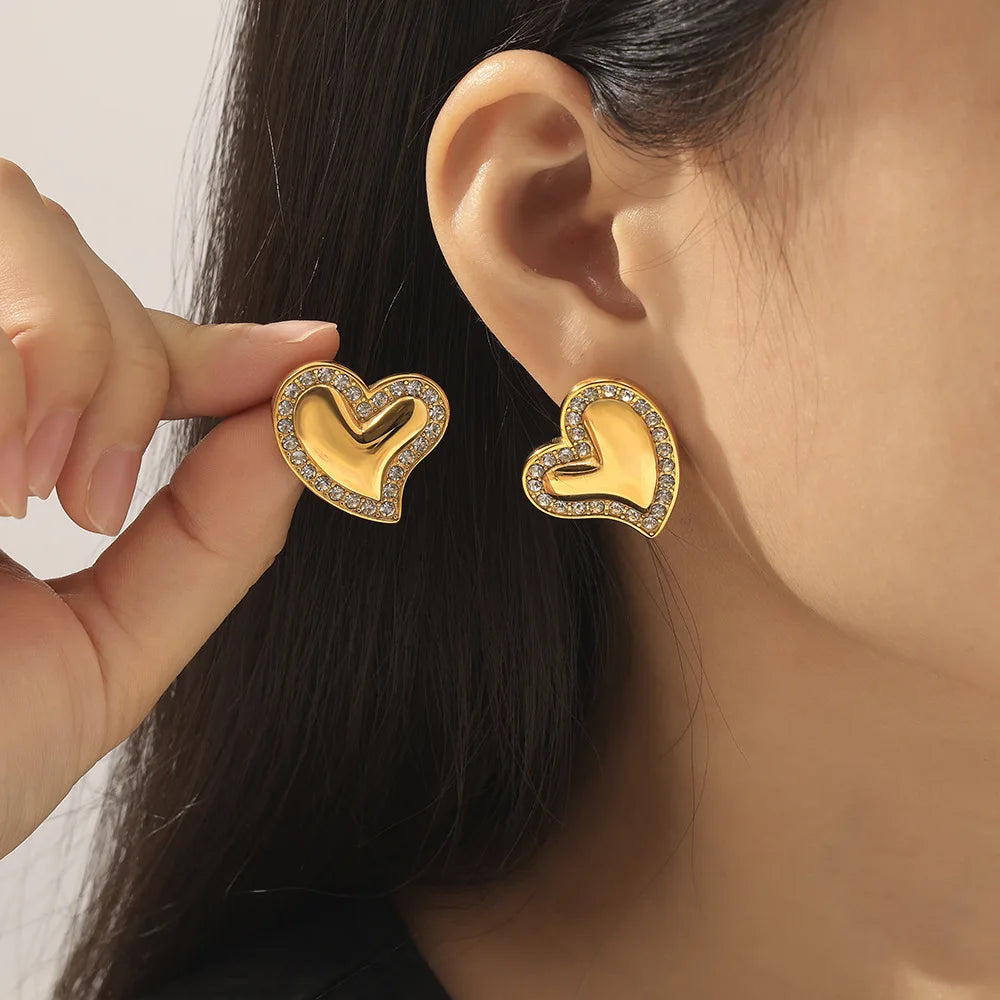 BJG0137E Cute Cuff Earrings 18K Gold Plated Zircon Stainless Steel Heart Design for Girls