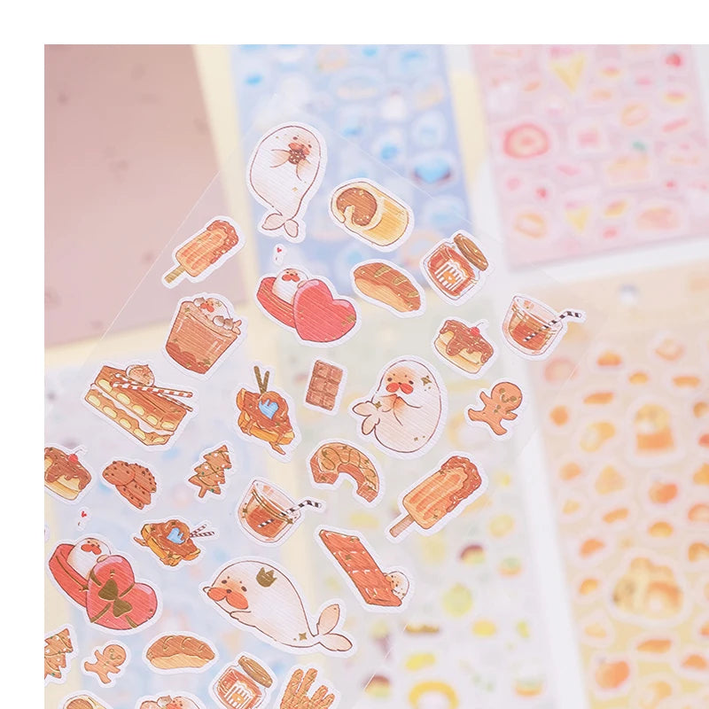 Nekoni Original Design Lovely Animals Sweet Desserts Washi Stickers Original Aesthetic Adhesive Decals for Paper Decal