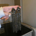 Bling Black Gold Color Water Drop Crystal Earrings Shiny Oversize Long Tassel Rhinestone Earrings