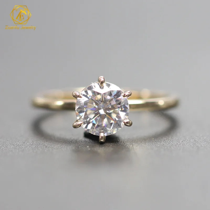 Fancy Solitaire Single Lab Grown Diamond Engagement Ring 1.13 Carat VVS2 Round Brilliant Cut Diamond 18K Solid Gold Jewelry Ring