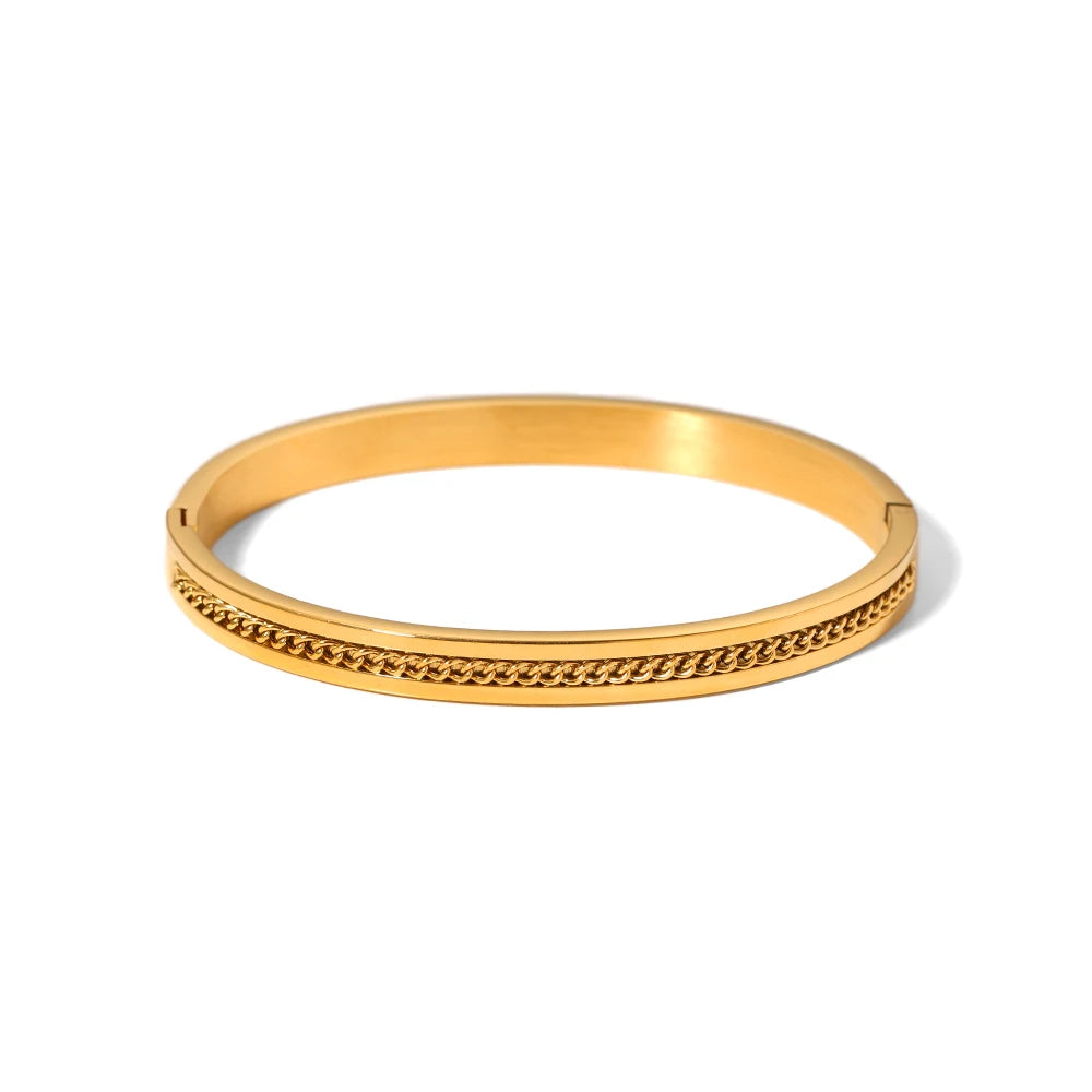 New Model Stainless Steel 18k Gold Plated Mesh Chain Wide Band Cuff Bangles Bracelet for Women