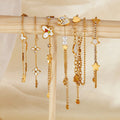Non Tarnish Stainless Steel PVD Gold Plated Zircon Pearl Shell Flower Heart Butterfly Star Charms Bracelets for Women