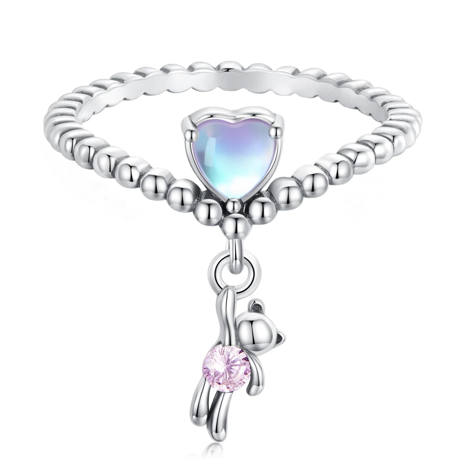 Factory Fashion 925 Sterling Silver Little Bear Balloon Open Link Ring for Women Multi Color Crystal Lovely Charm Ring SCR886