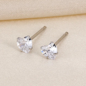 925 Sterling Silver Cubic Zircon Heart Stud Earrings Bling Jewelry