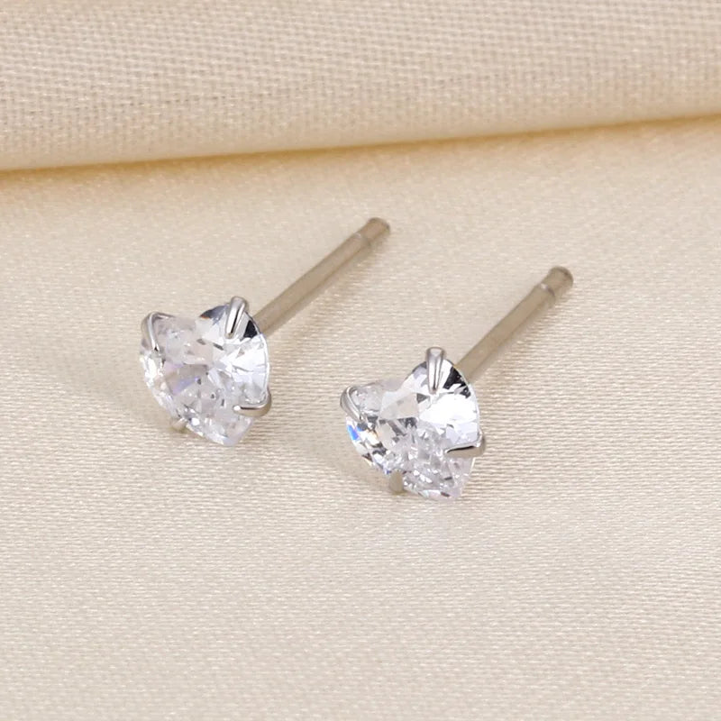 925 Sterling Silver Cubic Zircon Heart Stud Earrings Bling Jewelry