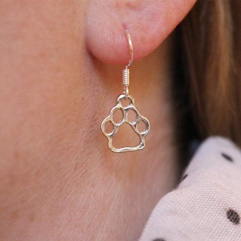 Fashion Ladies Earrings Jewelry Handmade Antique Silver Plated Dog Cat Paw Charm Designer Drop Dangling Earrings for Women