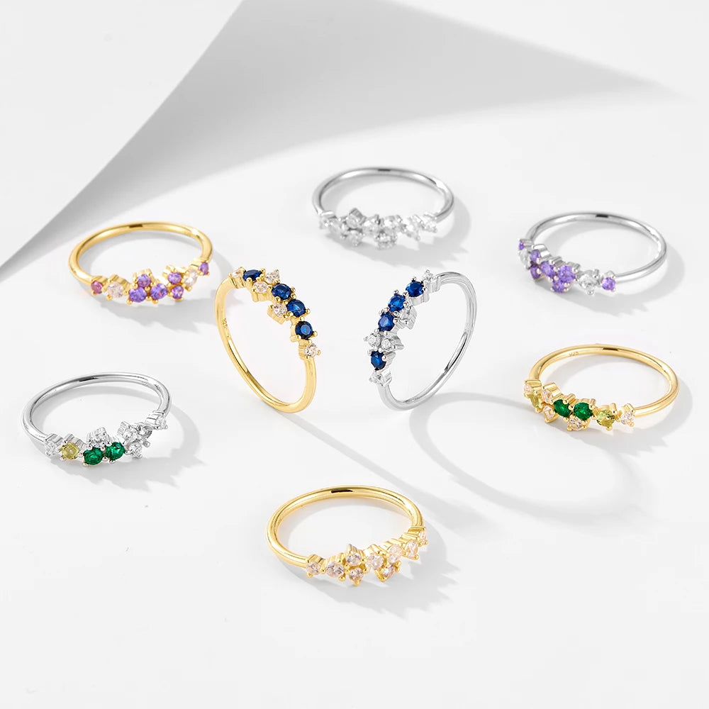 New Minimalistic Birthstone Zircon Trend Thenight Sky Inspired Twinkling Stars Stackable Cluster 925 Silver Rings for Women Girl