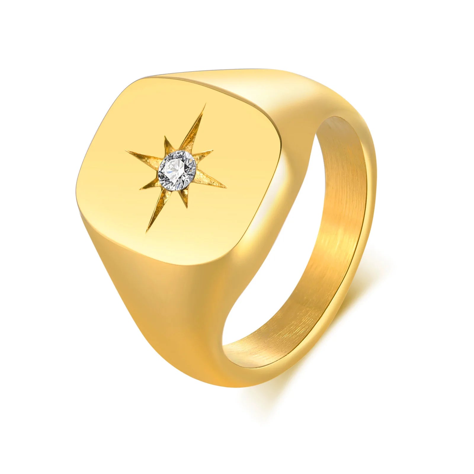 Hot Selling Inset Single Zircon Star Geometric Gold Women's Jewelry Stainless Steel Rings