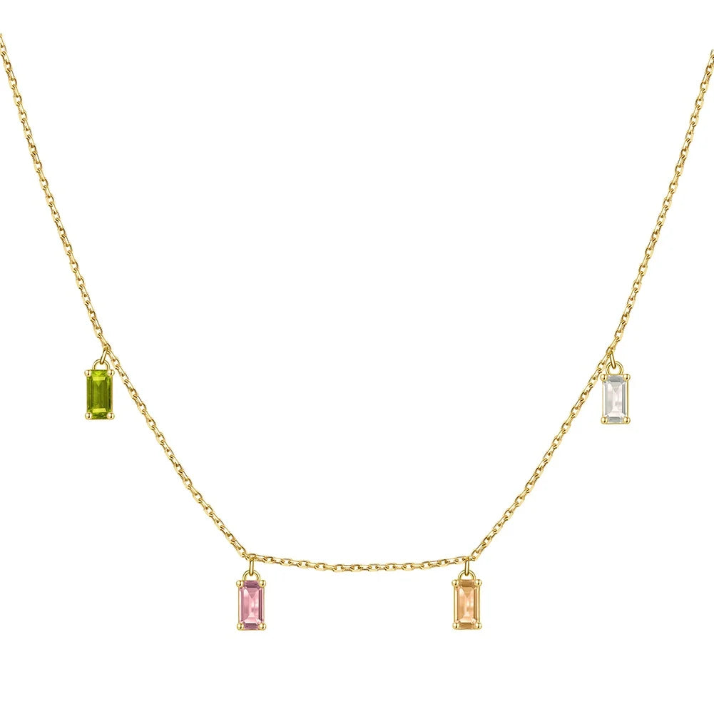 RINNTIN EQN38 Trendy Fine Jewelry 925 Silver Multi-Color Necklace Satellite 14K Gold Plated Wholesale Necklaces for Women
