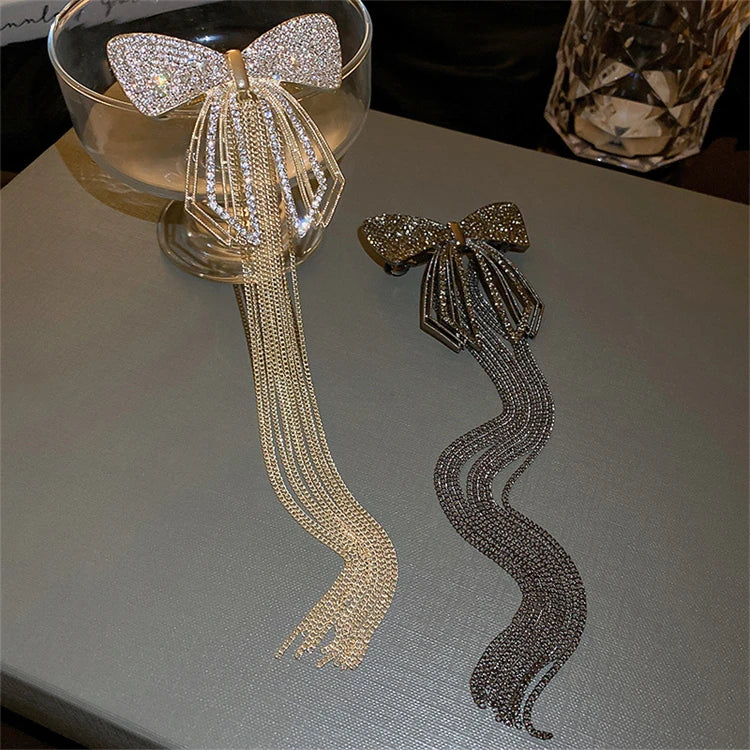 Diamond Inlaid butterfly Pearl Tassel Hairpin High Level Sense Light Luxury Temperament Clamping Bow Hair Clip MegaBDM