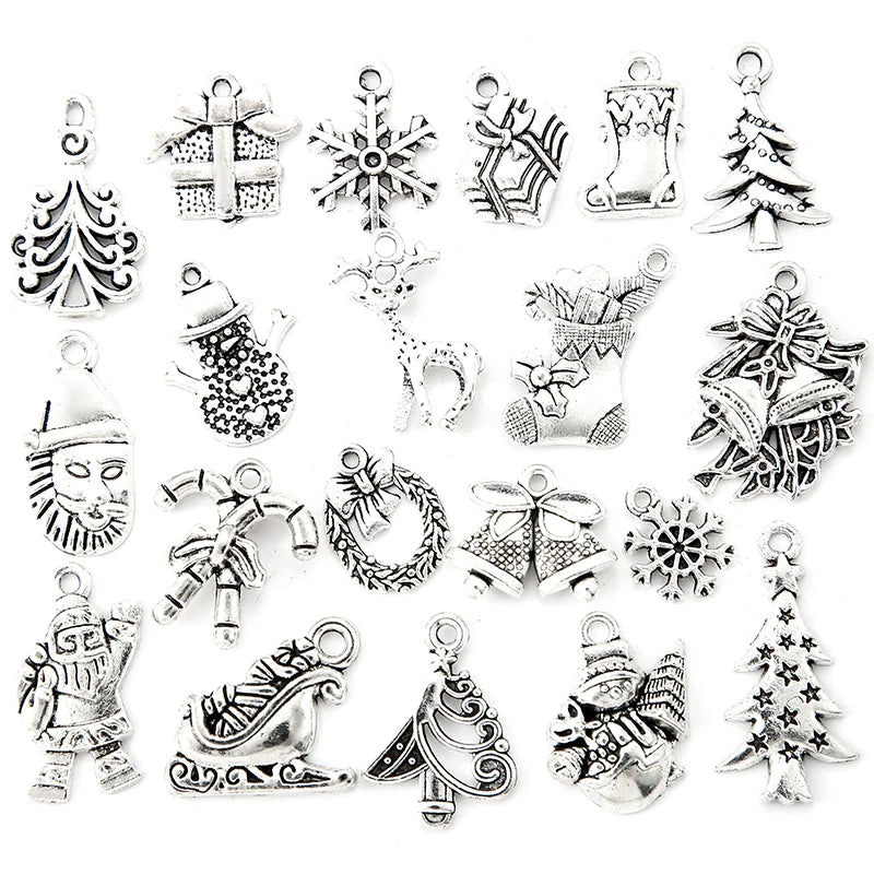 20pcs/set Christmas Style Charm Christmas Tree Santa Claus Crutch for Earring Necklace Pendant DIY Handmade Craft Jewelry Making