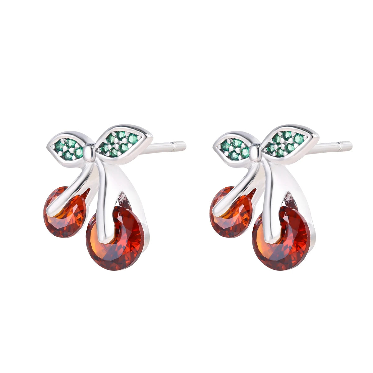 Custom Cute Fruit Collection Cherry Earrings Fine Jewelry S925 Silver Earrings Zircon Stud Earrings for Girls
