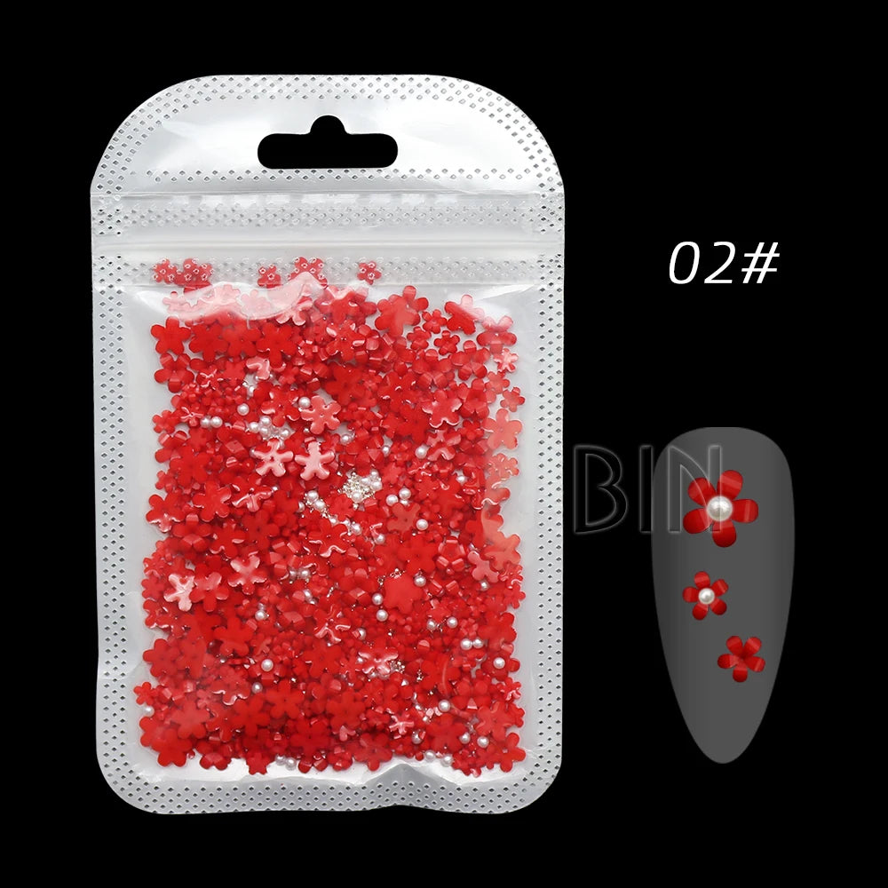 BIN 200 Pcs Mixed Size Silver Beads Nail Art 3D Flower Nail Charms Rhinestone for Acrylic Nail Decorations