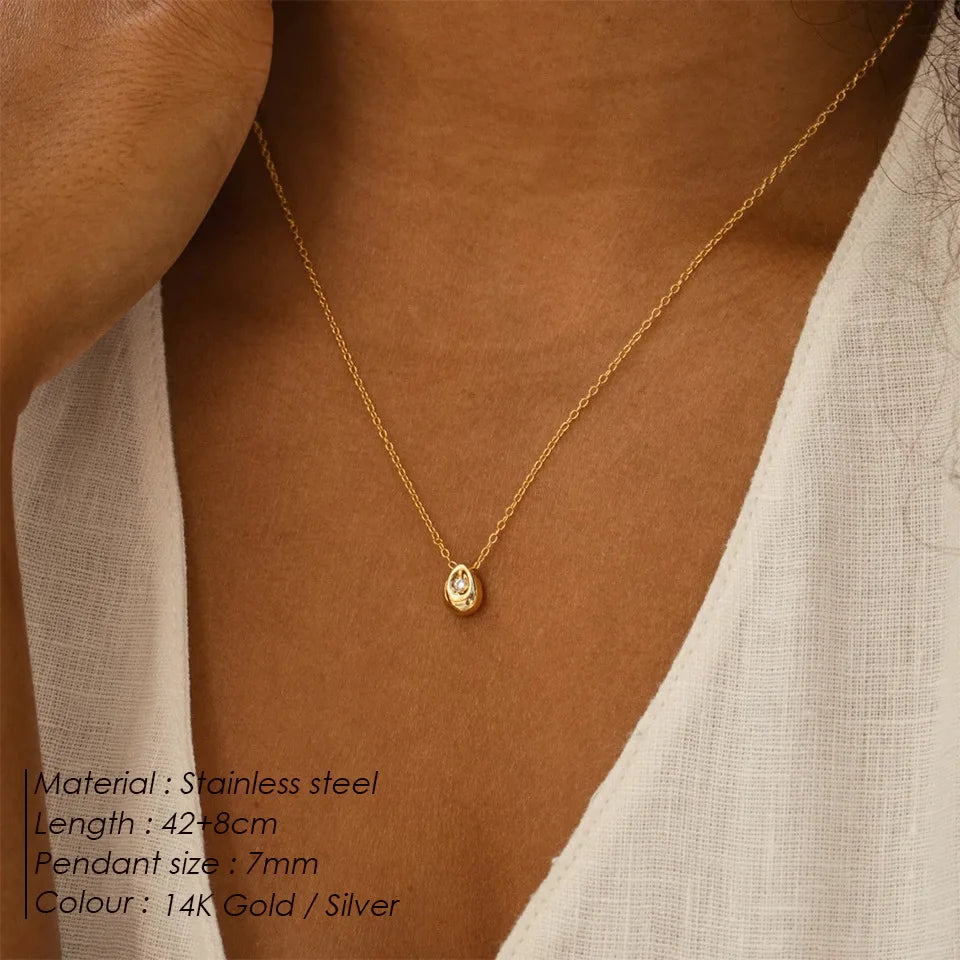 Stainless Steel PVD Gold-Plated Water Drop Pendant Necklace Women's Fashion Jewelry Angel Tear Necklace