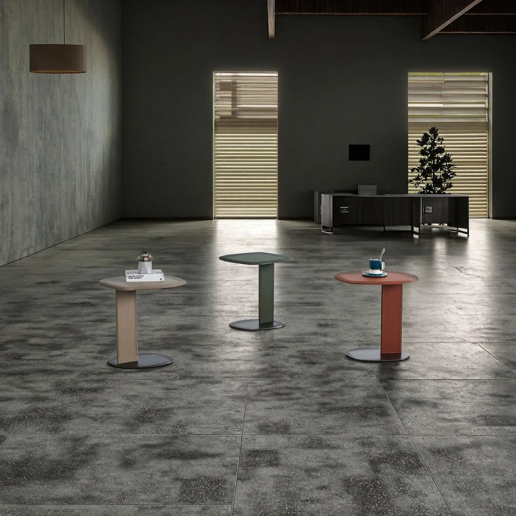 Modern Indoor Living Room Furniture Natural Travertine Corner Table with Metal Base Side Table for Villa Hotel School Apartment