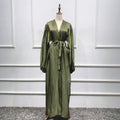 Modern Middle East Abaya Dubai Turkey Solid Color Corsets Bubble Sleeves Kaftan Islamic Clothing Abaya Dress for Women Front Ope